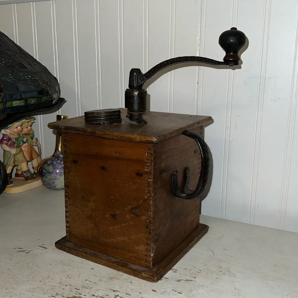Antique coffee grinder as found wooden & metal